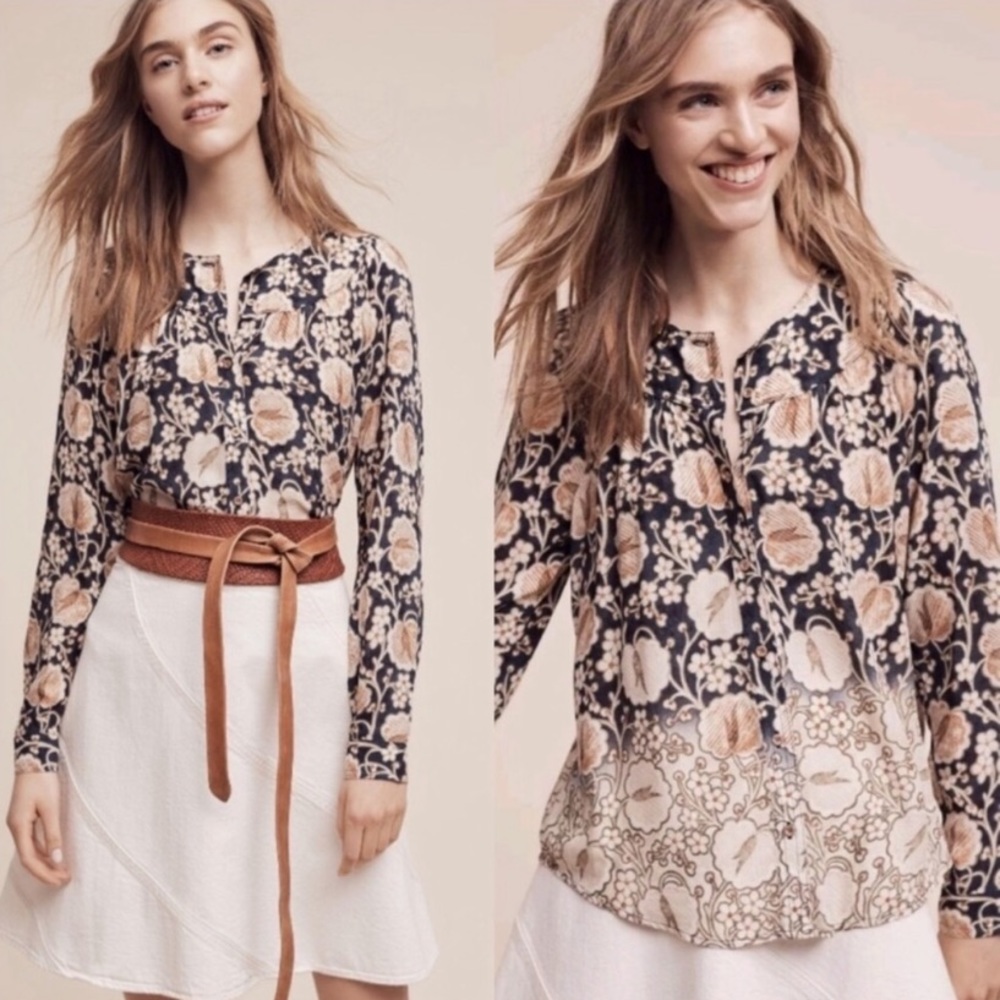 Anthropologie Maeve Orli Bibbed Floral Peasant Top